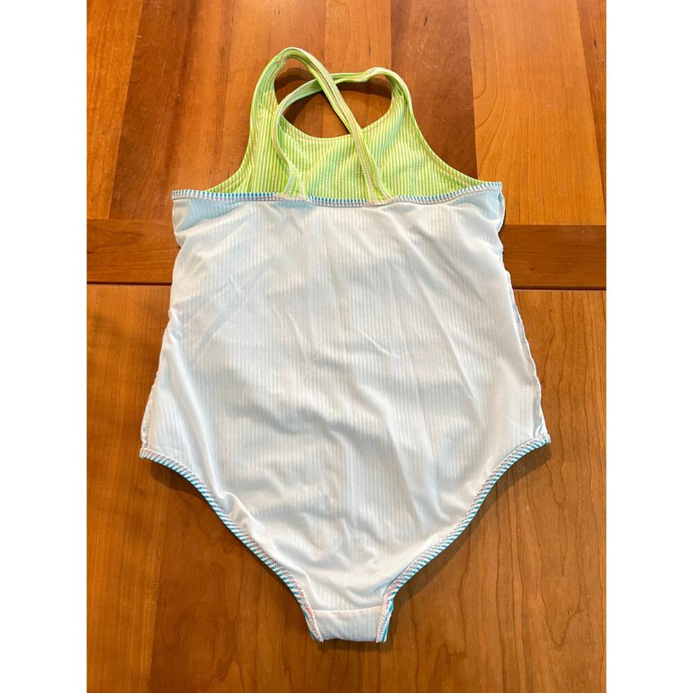 Lands End Girls One Piece Swimsuit Size 16 Colorblock Seersucker Stripe Swimwear - Picture 10 of 10